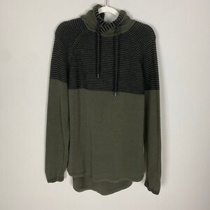 Buckle Trash Nouveau Men's Olive Green Striped Hoodie Knit Sweater Size L